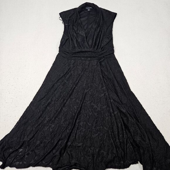 Perceptions New York Sleeveless Midi Dress Size Medium Black Lace Poly Lined - Picture 1 of 6